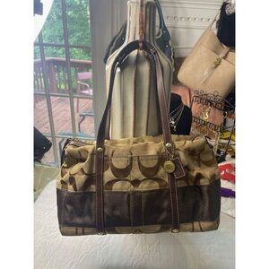 B931 - Preloved Vintage Coach Billabong Y2K Duffle/Satchel Bag in Signature Brow